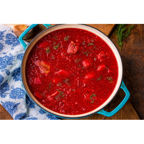 Red Borscht – Traditional Beet Soup with Pork Meatballs